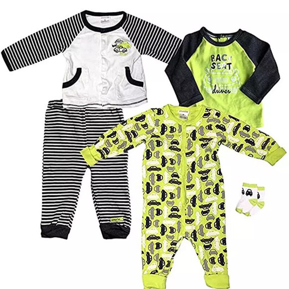 NEW Absorba Baby Boy's 5 Piece Set Size 9 Months Bodysuit 2 Tops Pants Socks - Picture 5 of 6